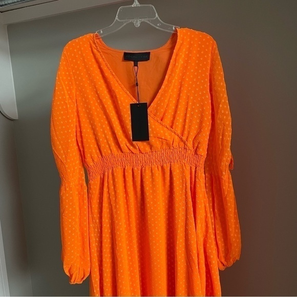 Women’s Long Dress V Neck Bohemian Loose Fit Beachwear maxi Orange Sleeves M - Picture 1 of 16